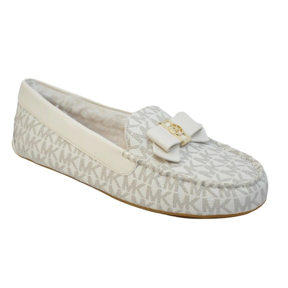 Michael Kors ERICA Faux Fur/Coated Canvas Slipper Loafer Moccasins Vanilla Nib - Picture 1 of 6